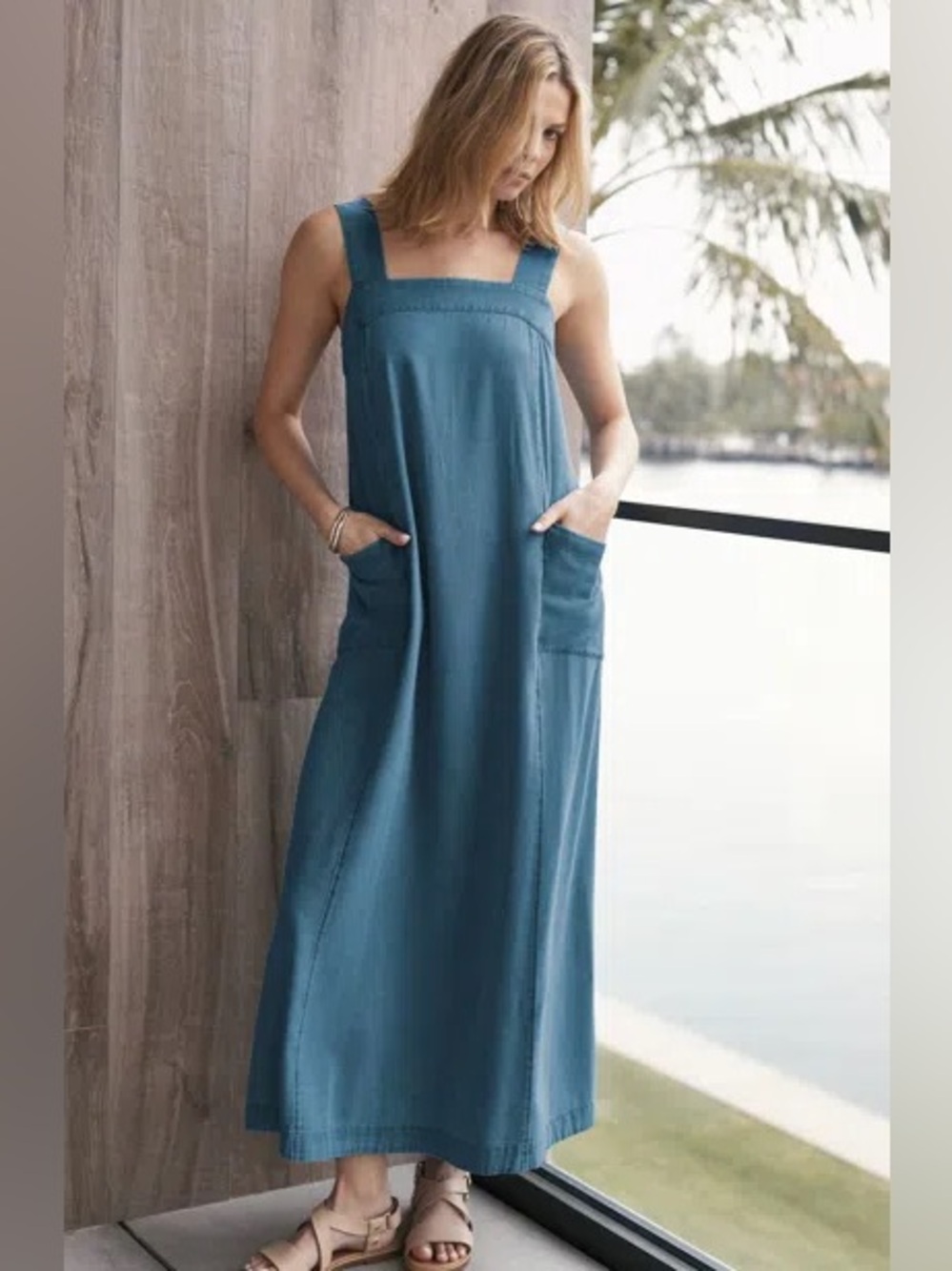 J. Jill Teal Blue Sleeveless Midi Dress with Pockets